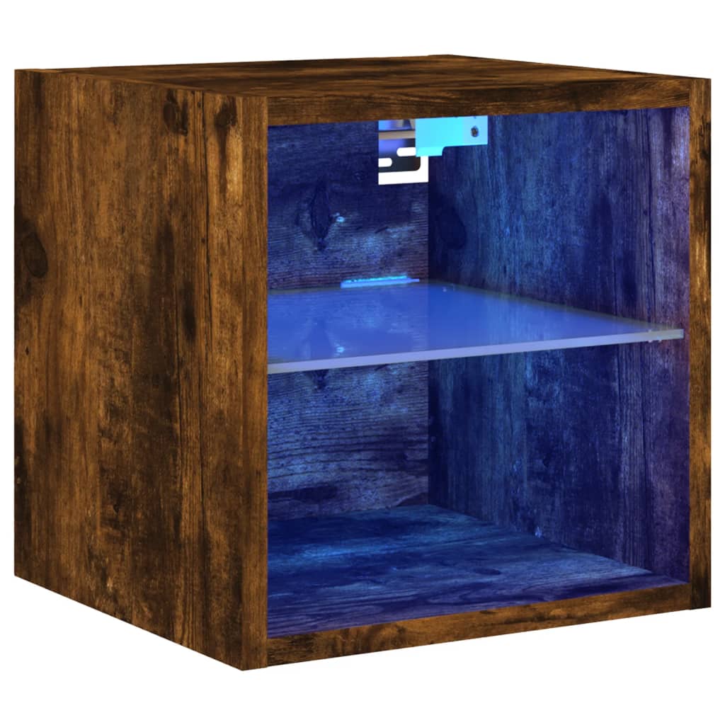 vidaXL Ścienna szafka TV z LED, przydymiony dąb, 30x28,5x30 cm