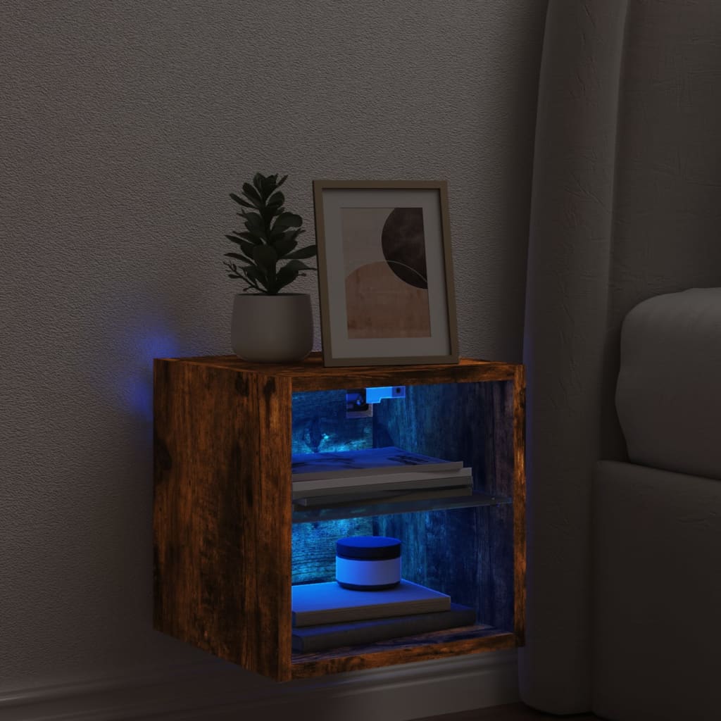 vidaXL Ścienna szafka TV z LED, przydymiony dąb, 30x28,5x30 cm