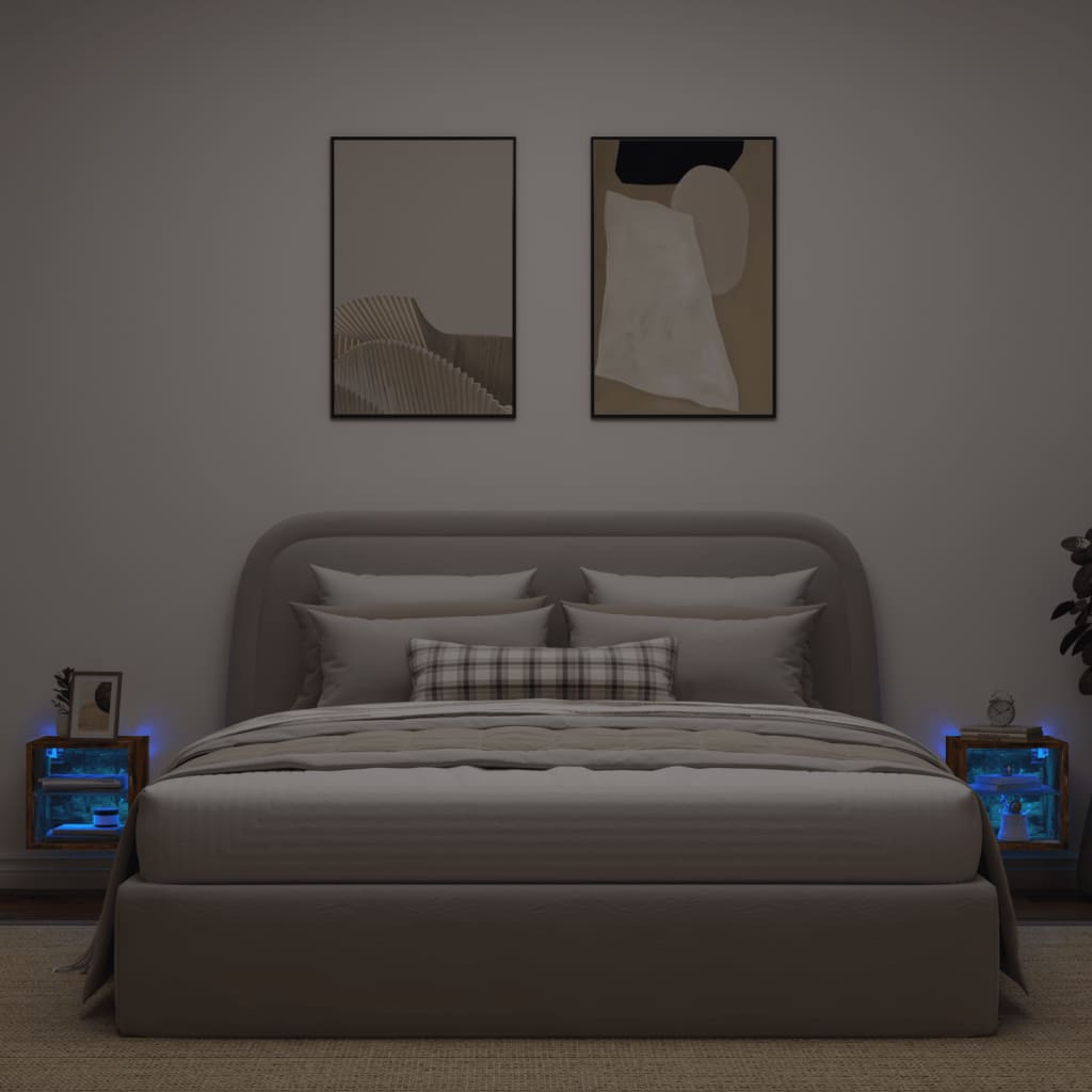 vidaXL Ścienne szafki TV z LED, 2 szt., przydymiony dąb, 30x28,5x30 cm