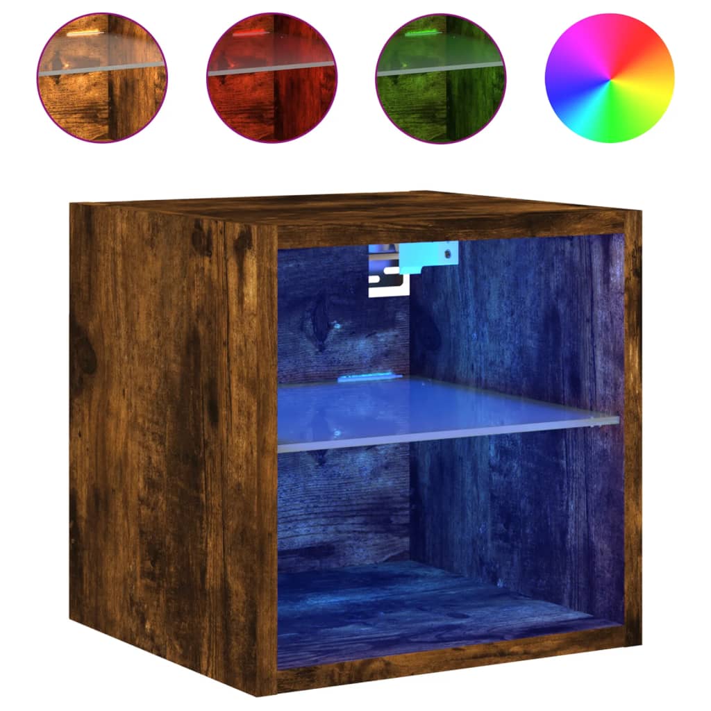 vidaXL Ścienne szafki TV z LED, 2 szt., przydymiony dąb, 30x28,5x30 cm