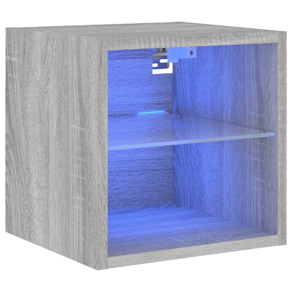 vidaXL Ścienna szafka TV z LED, szary dąb sonoma, 30x28,5x30 cm