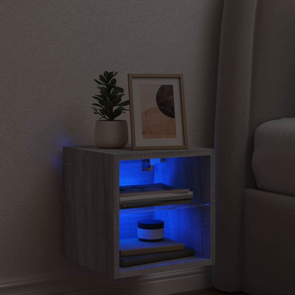 vidaXL Ścienna szafka TV z LED, szary dąb sonoma, 30x28,5x30 cm