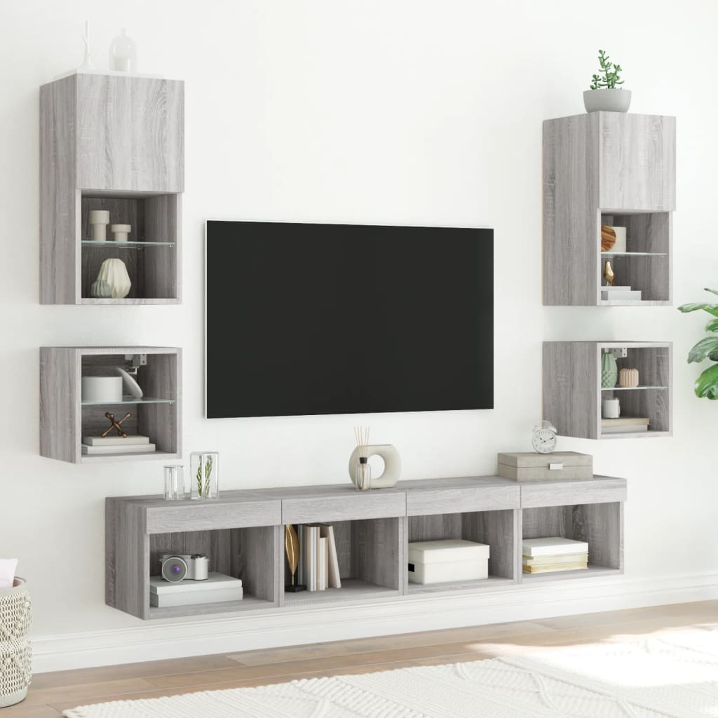 vidaXL Ścienna szafka TV z LED, szary dąb sonoma, 30x28,5x30 cm