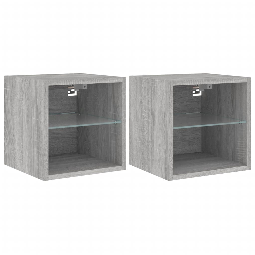 vidaXL Ścienne szafki TV z LED, 2 szt., szary dąb sonoma, 30x28,5x30cm