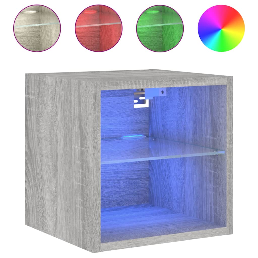 vidaXL Ścienne szafki TV z LED, 2 szt., szary dąb sonoma, 30x28,5x30cm