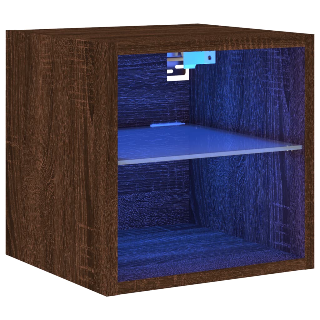 vidaXL Ścienna szafka TV z LED, brązowy dąb, 30x28,5x30 cm