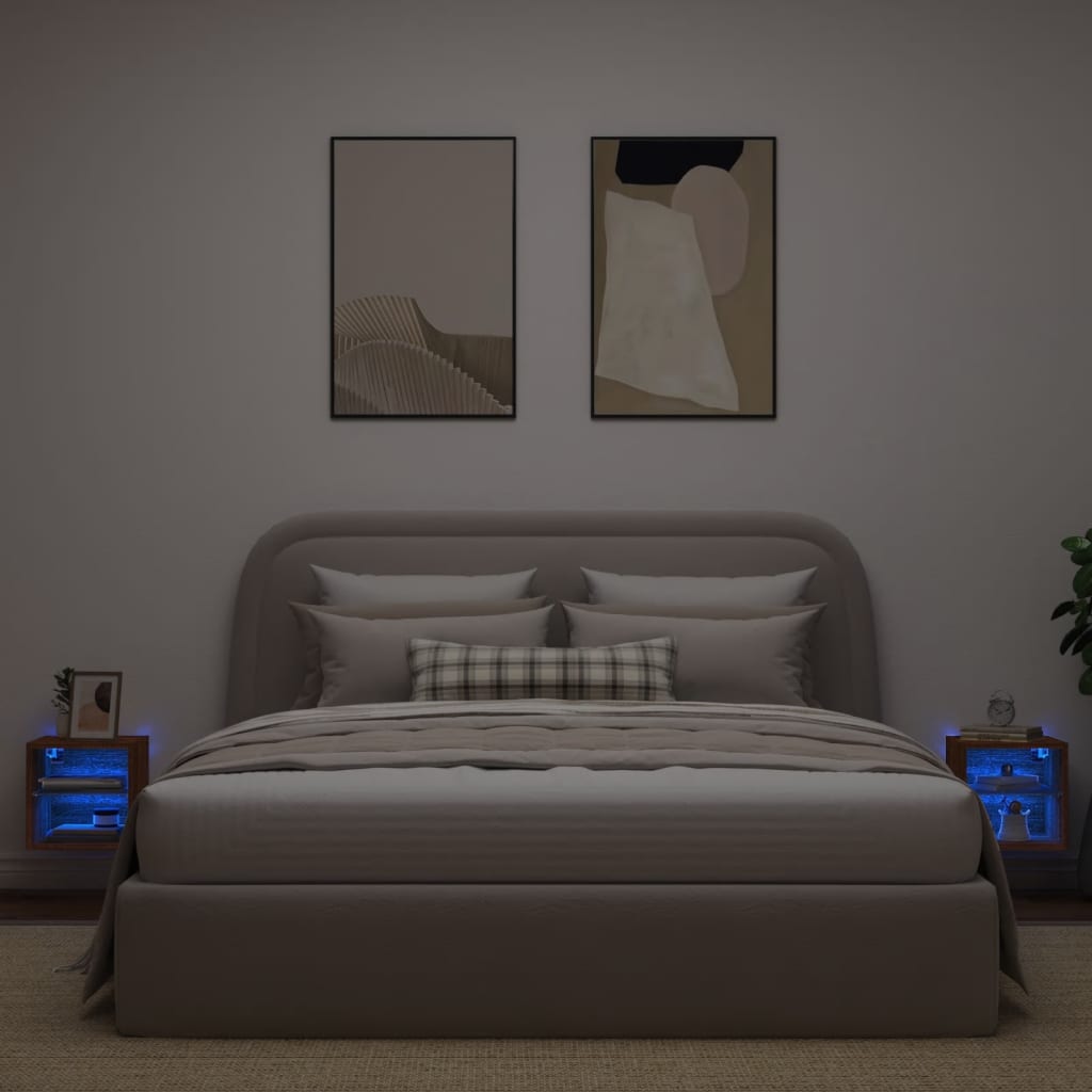 vidaXL Ścienne szafki TV z LED, 2 szt., brązowy dąb, 30x28,5x30 cm
