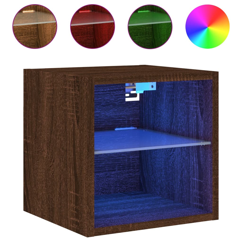 vidaXL Ścienne szafki TV z LED, 2 szt., brązowy dąb, 30x28,5x30 cm