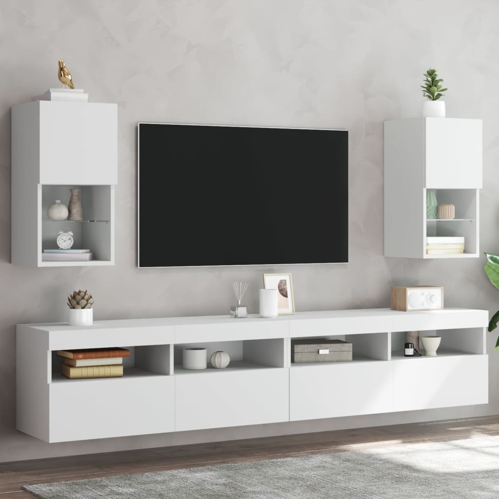 vidaXL Szafki pod telewizor, z LED, 2 szt., białe, 30,5x30x60 cm