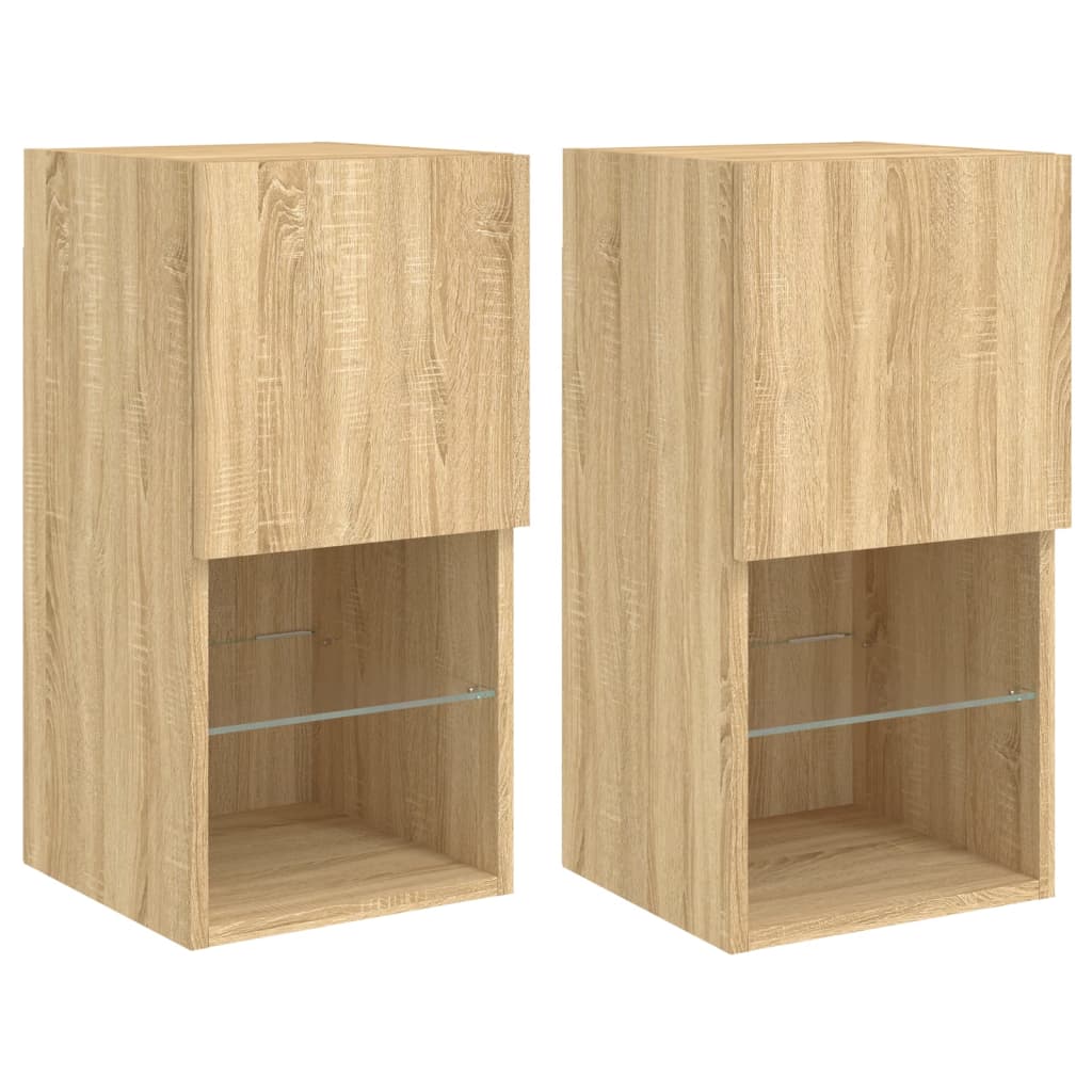 vidaXL Szafki TV, z LED, 2 szt., dąb sonoma, 30,5x30x60 cm