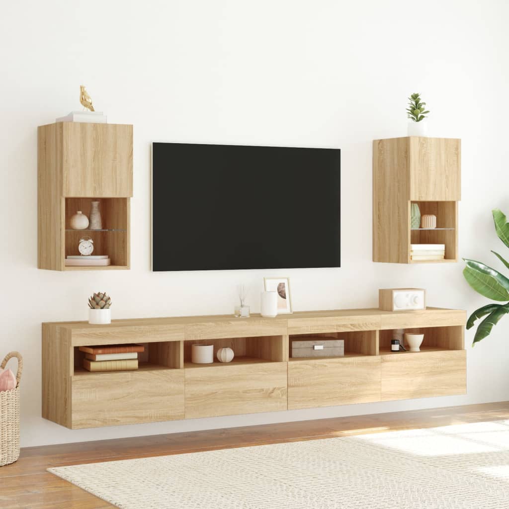 vidaXL Szafki TV, z LED, 2 szt., dąb sonoma, 30,5x30x60 cm