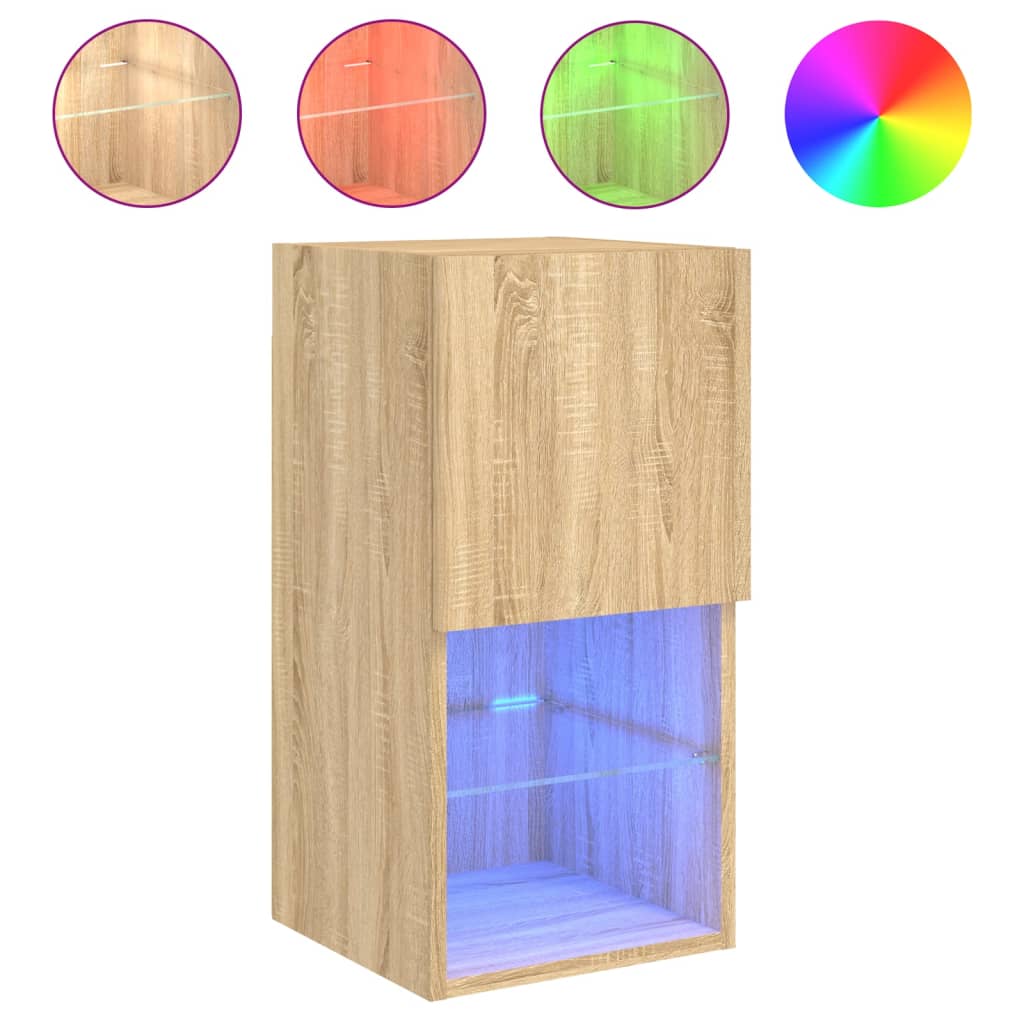 vidaXL Szafki TV, z LED, 2 szt., dąb sonoma, 30,5x30x60 cm