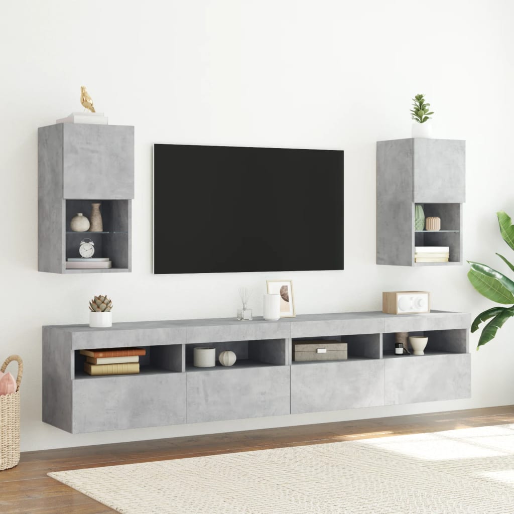 vidaXL Szafki TV, z LED, 2 szt., szarość betonu, 30,5x30x60 cm