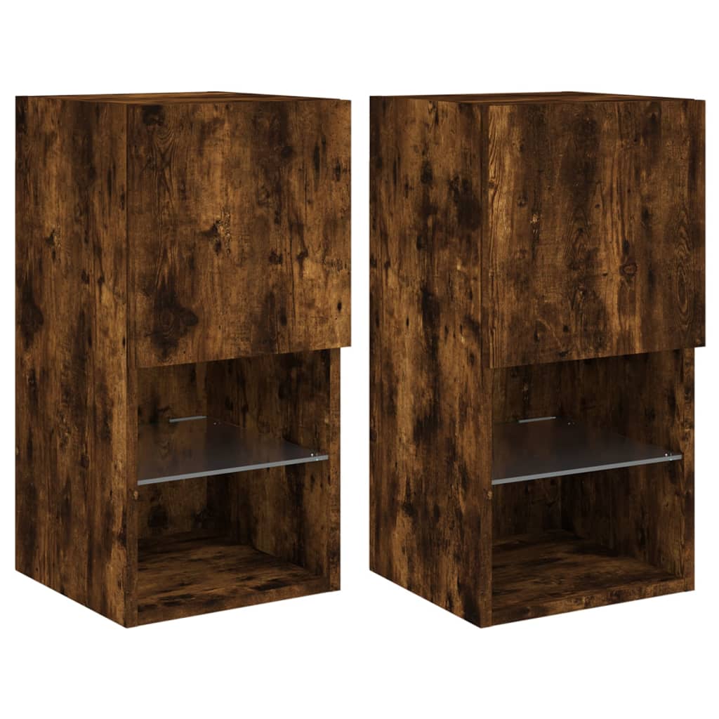 vidaXL Szafki TV, z LED, 2 szt., przydymiony dąb, 30,5x30x60 cm