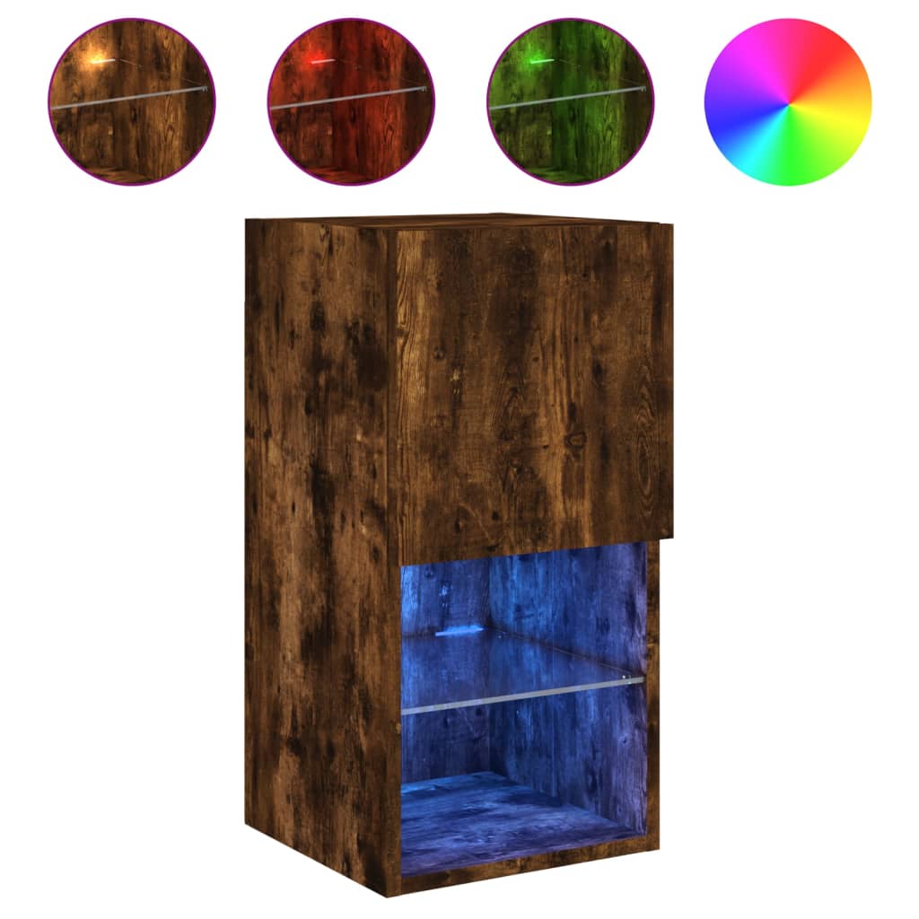 vidaXL Szafki TV, z LED, 2 szt., przydymiony dąb, 30,5x30x60 cm
