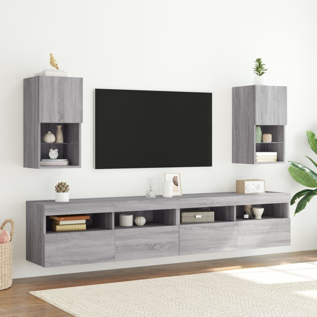 vidaXL Szafki pod TV z LED, 2 szt. szary dąb sonoma, 30,5x30x60 cm
