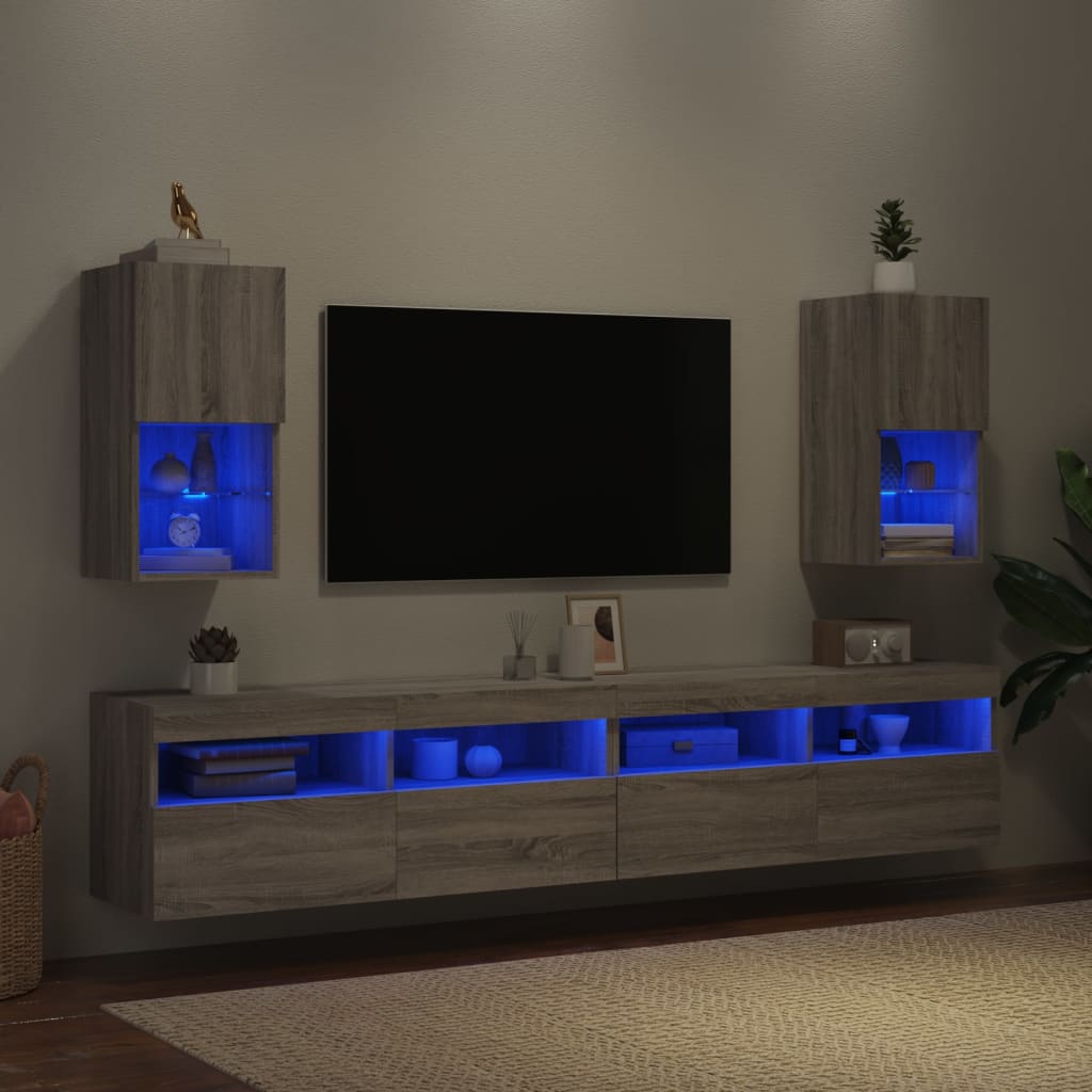 vidaXL Szafki pod TV z LED, 2 szt. szary dąb sonoma, 30,5x30x60 cm
