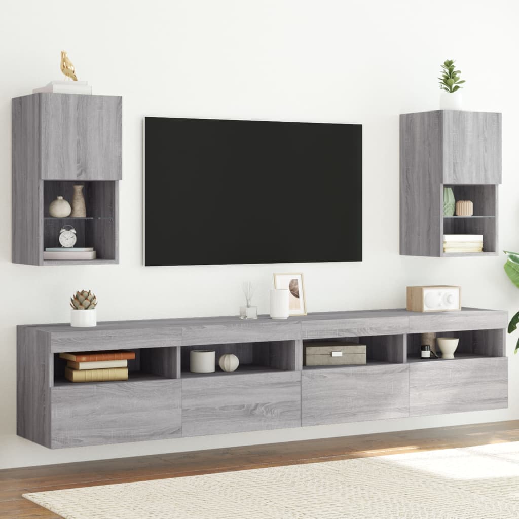 vidaXL Szafki pod TV z LED, 2 szt. szary dąb sonoma, 30,5x30x60 cm