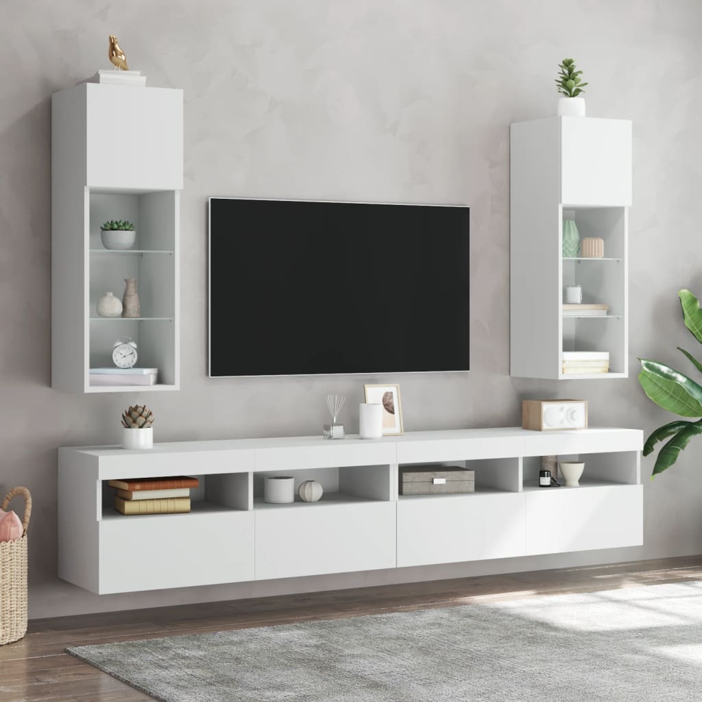 vidaXL Szafka TV, z LED, biała, 30,5x30x90 cm