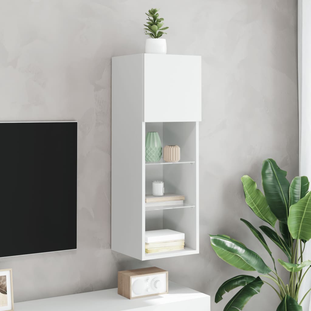 vidaXL Szafka TV, z LED, biała, 30,5x30x90 cm
