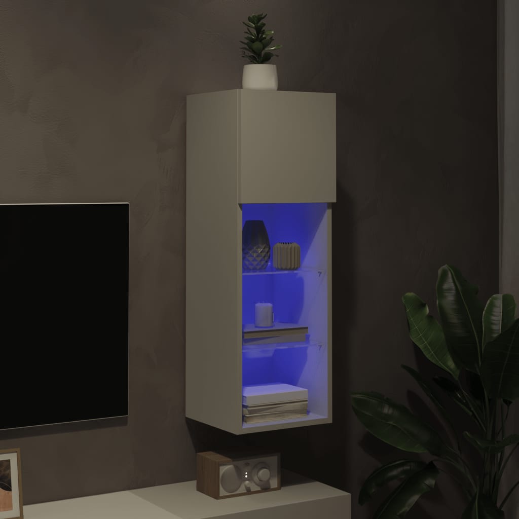 vidaXL Szafka TV, z LED, biała, 30,5x30x90 cm