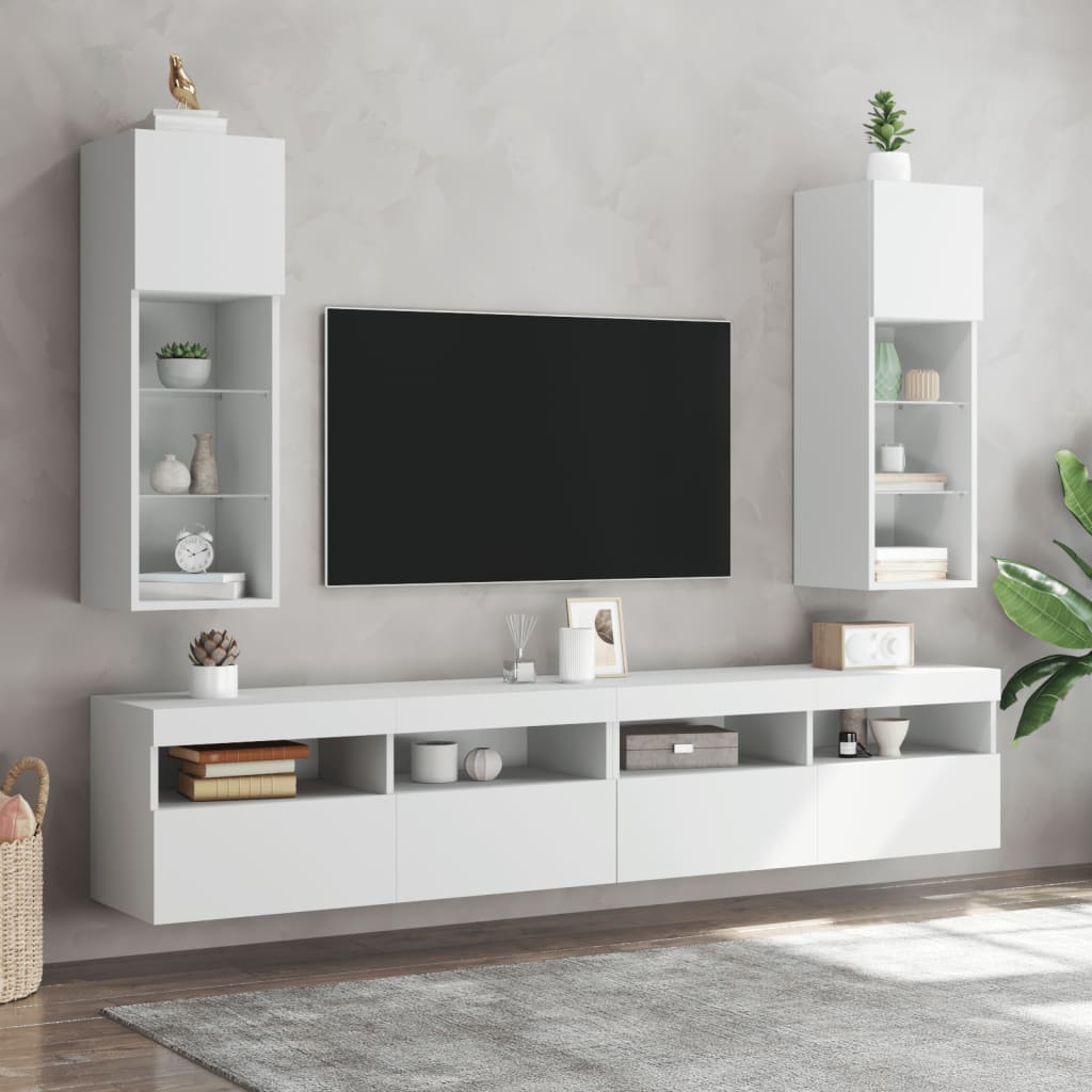 vidaXL Szafki TV, z LED, 2 szt., białe, 30,5x30x90 cm