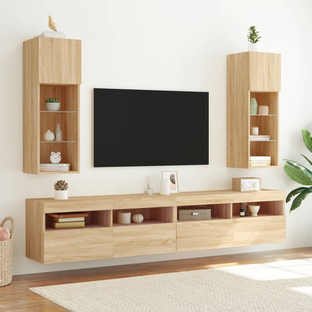 vidaXL Szafka TV, z LED, dąb sonoma, 30,5x30x90 cm