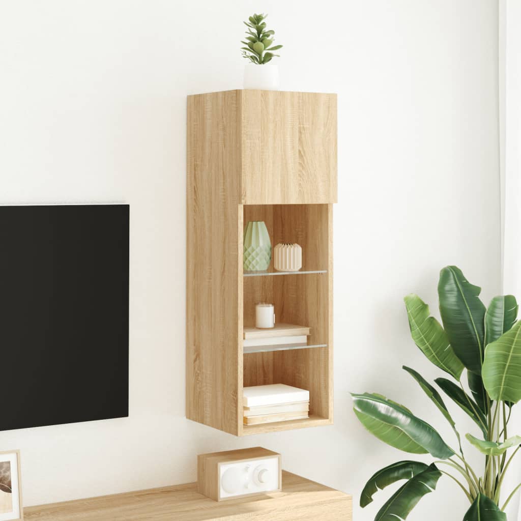 vidaXL Szafka TV, z LED, dąb sonoma, 30,5x30x90 cm