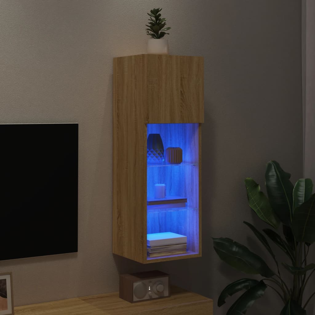 vidaXL Szafka TV, z LED, dąb sonoma, 30,5x30x90 cm