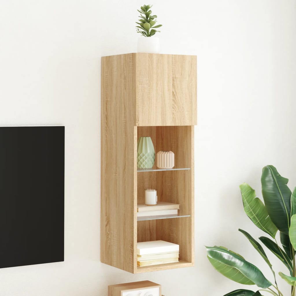 vidaXL Szafka TV, z LED, dąb sonoma, 30,5x30x90 cm
