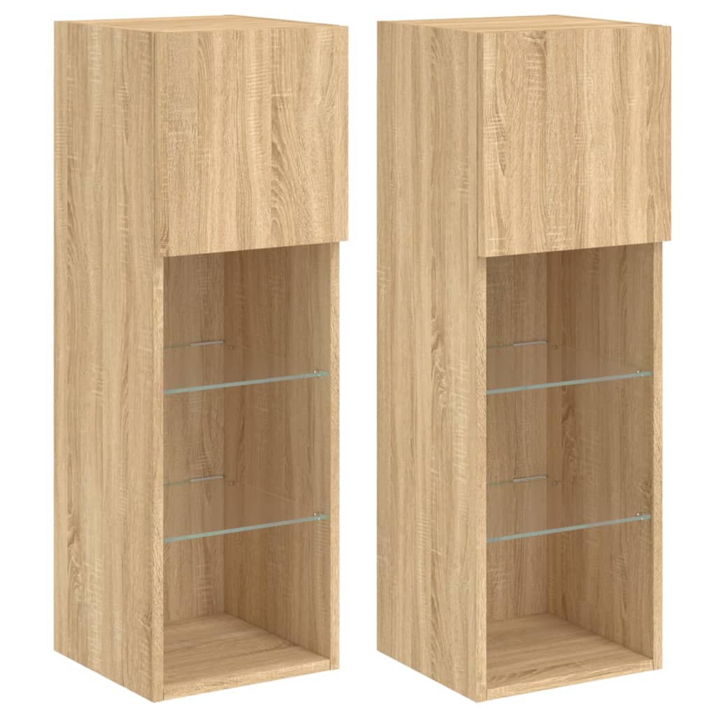 vidaXL Szafki TV, z LED, 2 szt., dąb sonoma, 30,5x30x90 cm