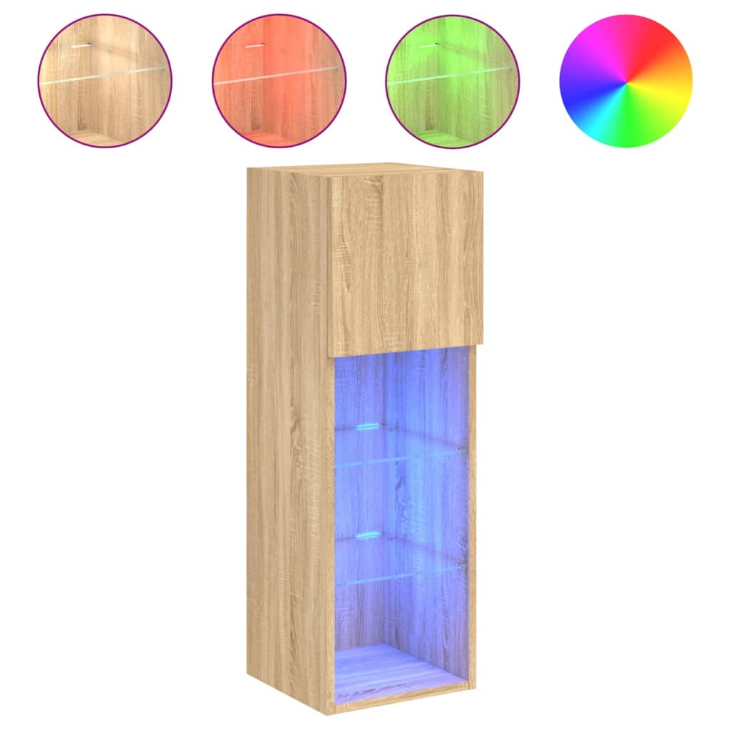 vidaXL Szafki TV, z LED, 2 szt., dąb sonoma, 30,5x30x90 cm