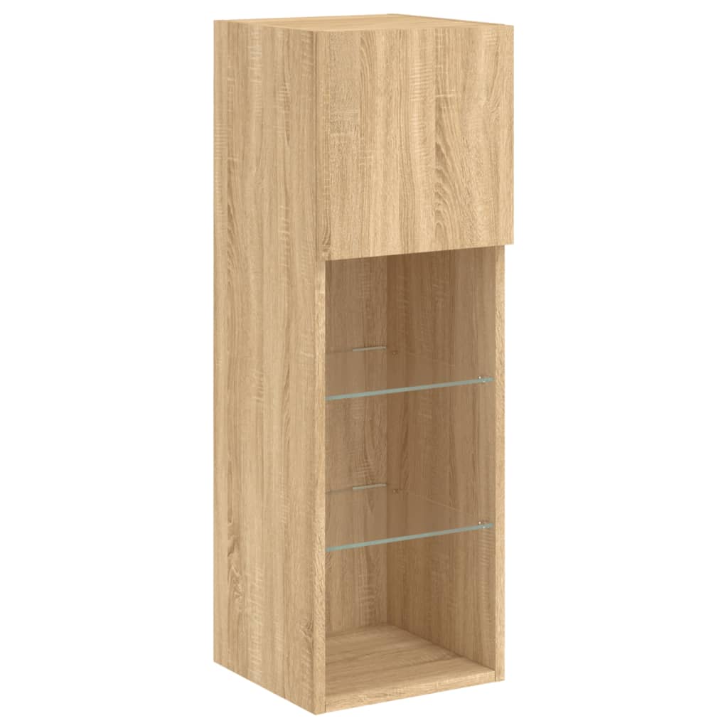 vidaXL Szafki TV, z LED, 2 szt., dąb sonoma, 30,5x30x90 cm
