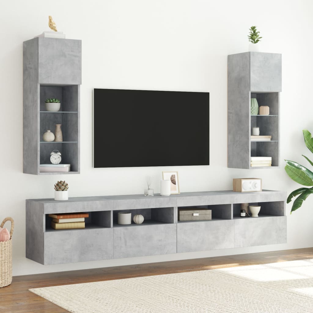 vidaXL Szafki TV, z LED, 2 szt., szarość betonu, 30,5x30x90 cm
