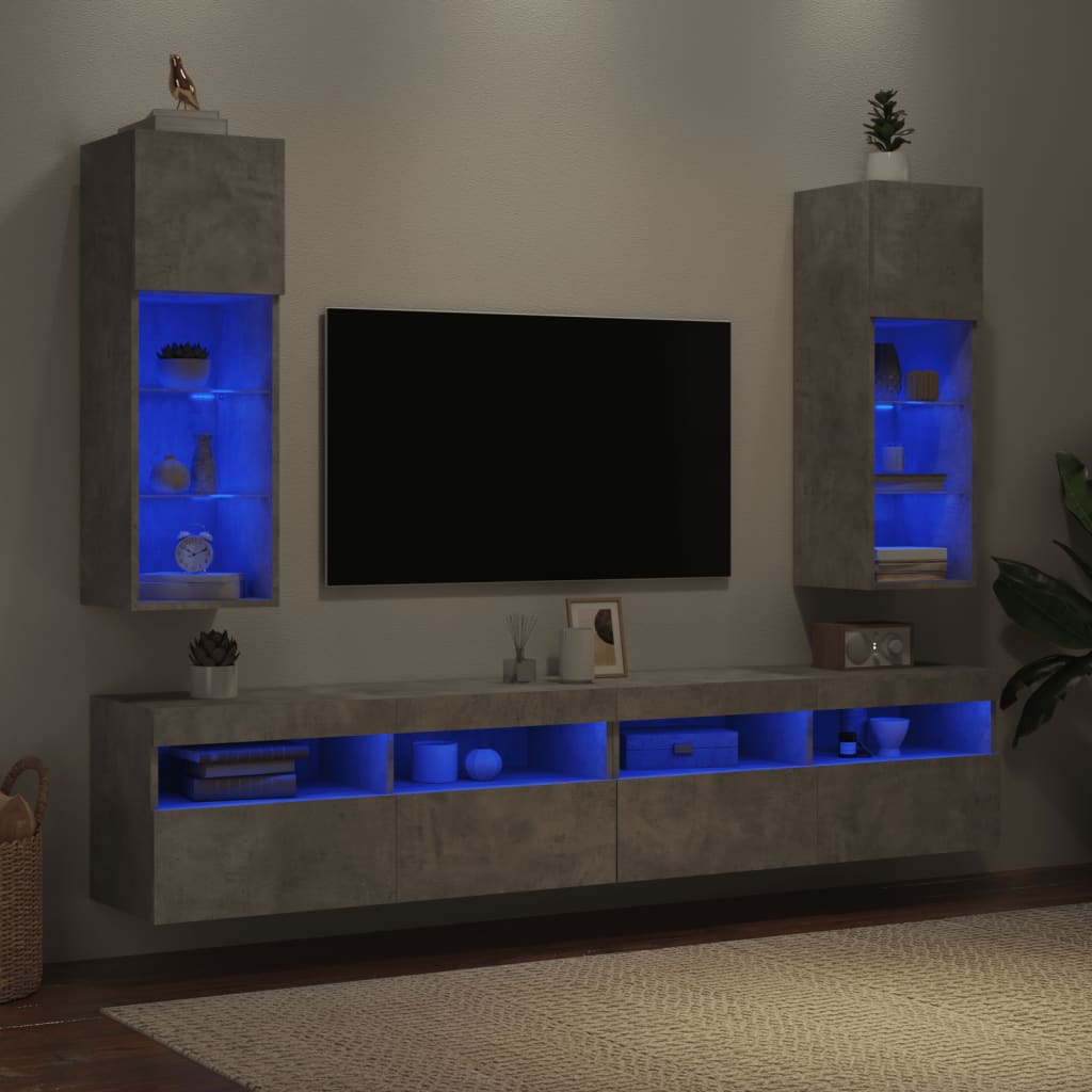 vidaXL Szafki TV, z LED, 2 szt., szarość betonu, 30,5x30x90 cm