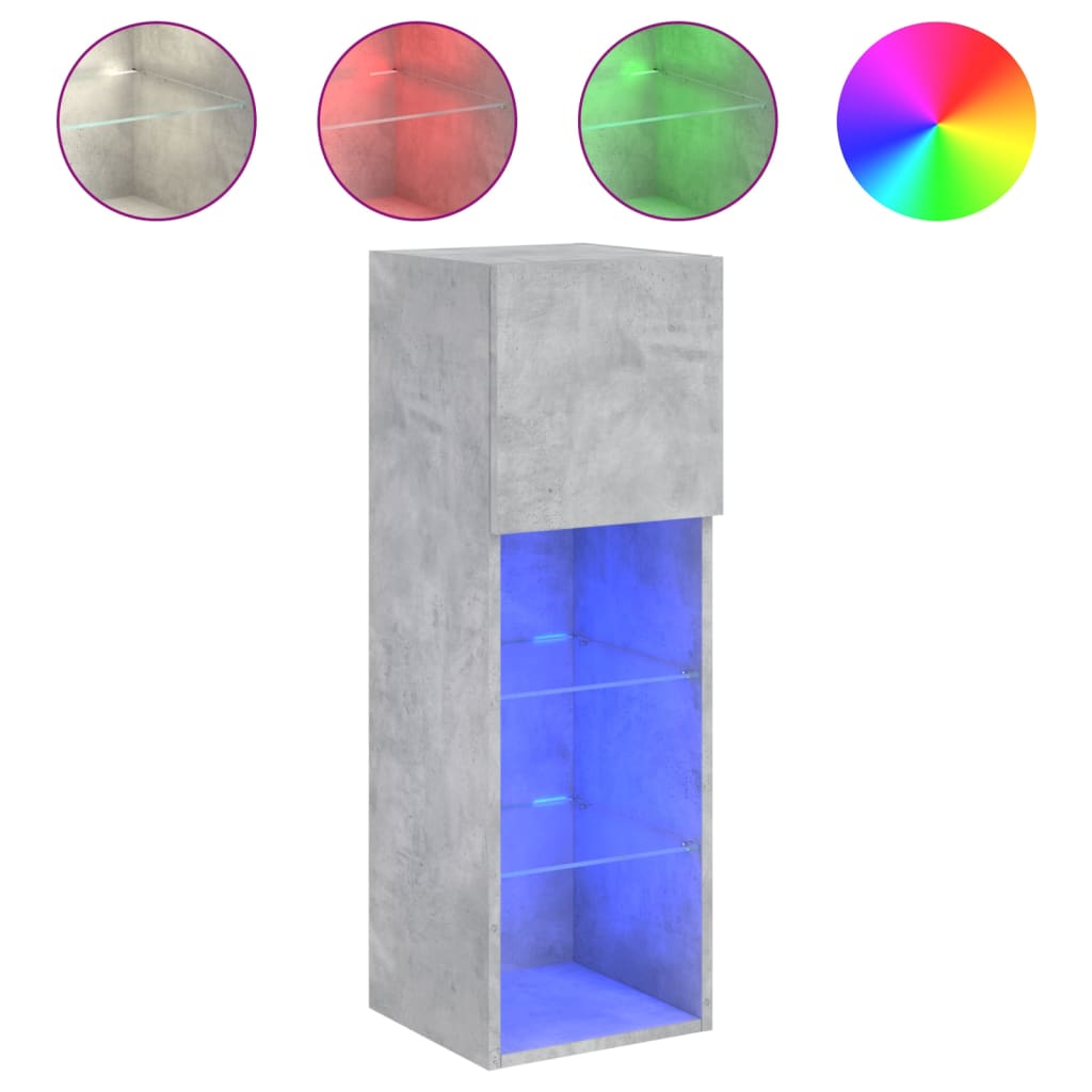 vidaXL Szafki TV, z LED, 2 szt., szarość betonu, 30,5x30x90 cm