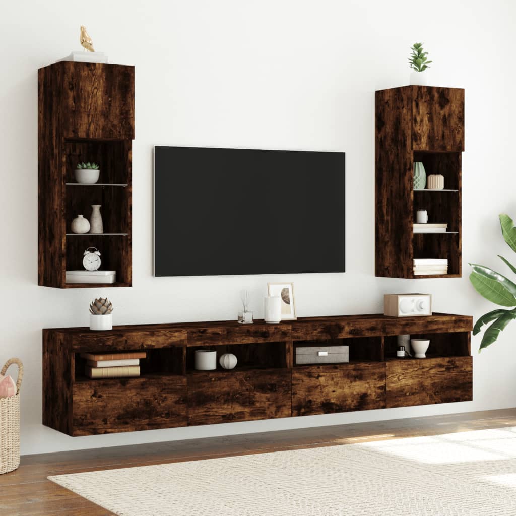 vidaXL Szafka TV, z LED, przydymiony dąb, 30,5x30x90 cm