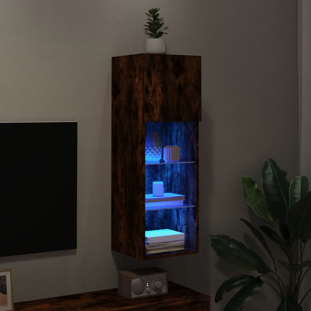 vidaXL Szafka TV, z LED, przydymiony dąb, 30,5x30x90 cm