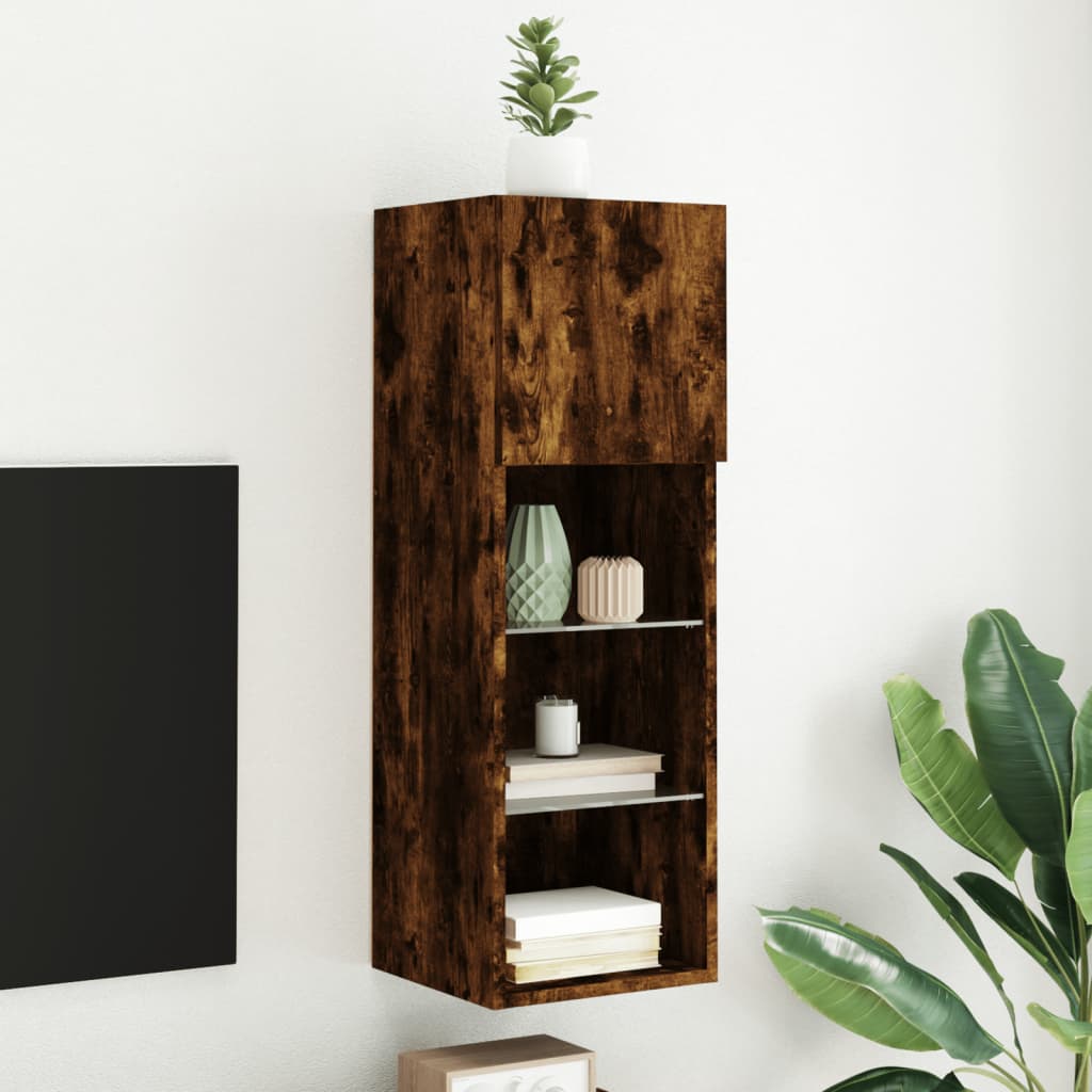 vidaXL Szafka TV, z LED, przydymiony dąb, 30,5x30x90 cm