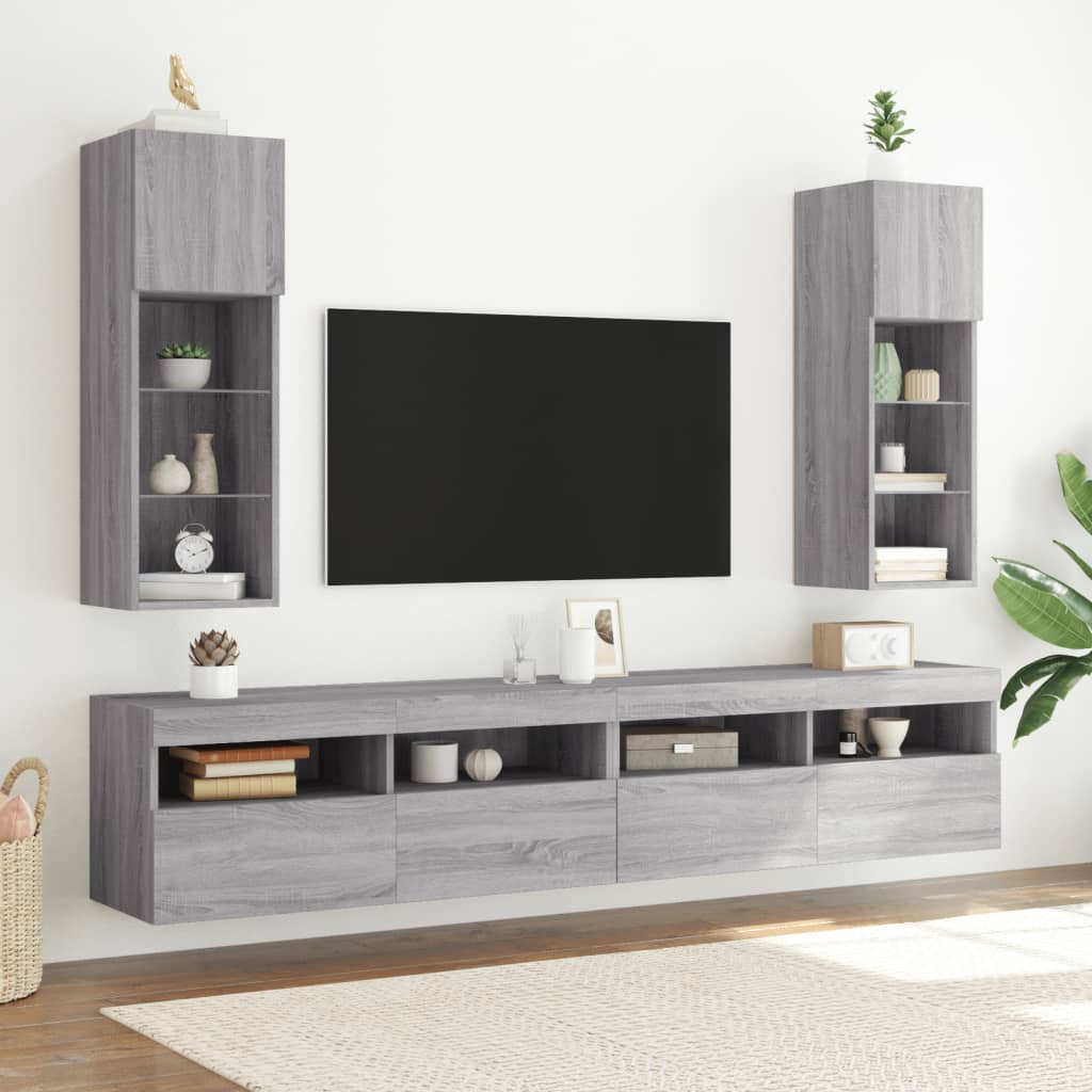 vidaXL Szafka TV, z LED, szary dąb sonoma, 30,5x30x90 cm