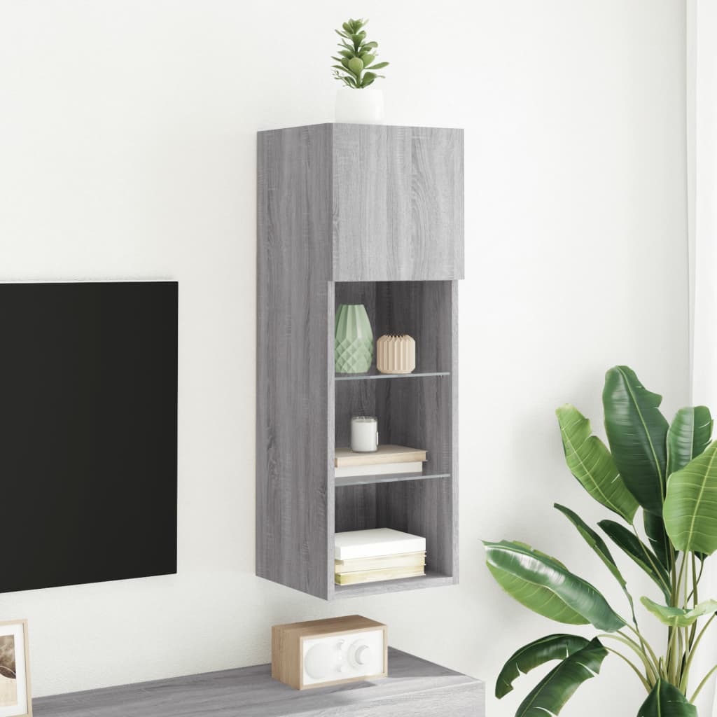 vidaXL Szafka TV, z LED, szary dąb sonoma, 30,5x30x90 cm