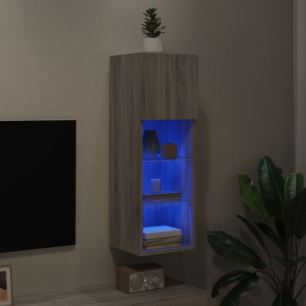 vidaXL Szafka TV, z LED, szary dąb sonoma, 30,5x30x90 cm