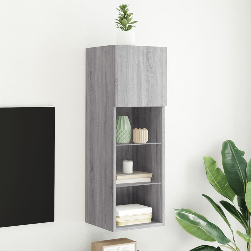 vidaXL Szafka TV, z LED, szary dąb sonoma, 30,5x30x90 cm