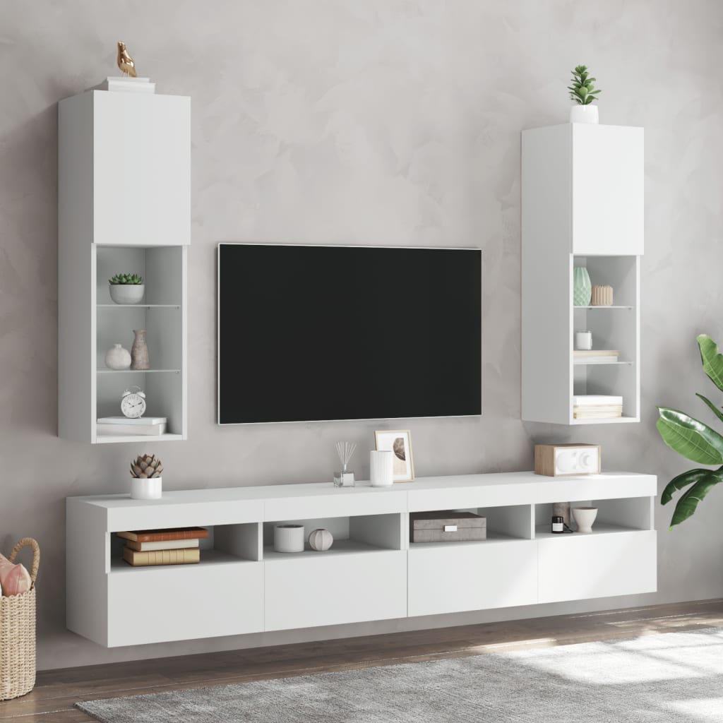 vidaXL Szafka TV, z LED, biała, 30,5x30x102 cm