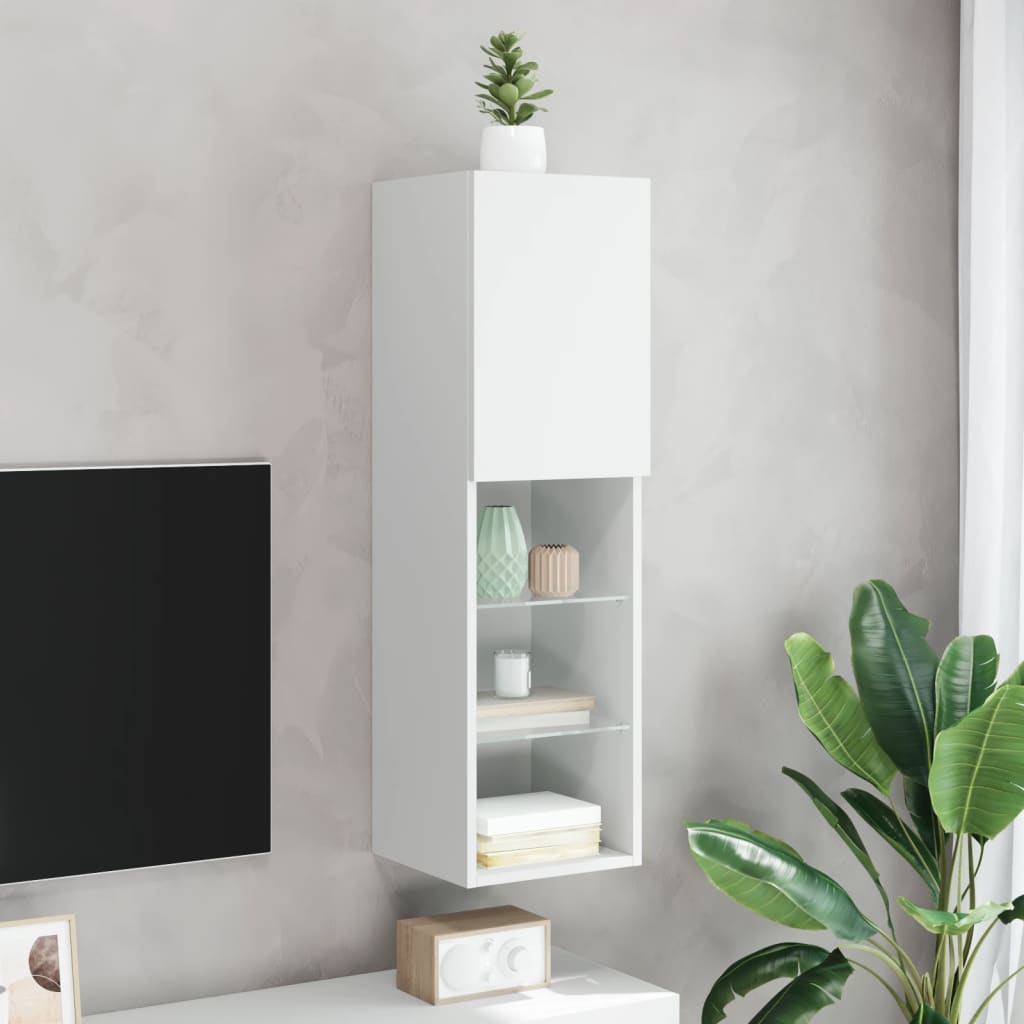 vidaXL Szafka TV, z LED, biała, 30,5x30x102 cm
