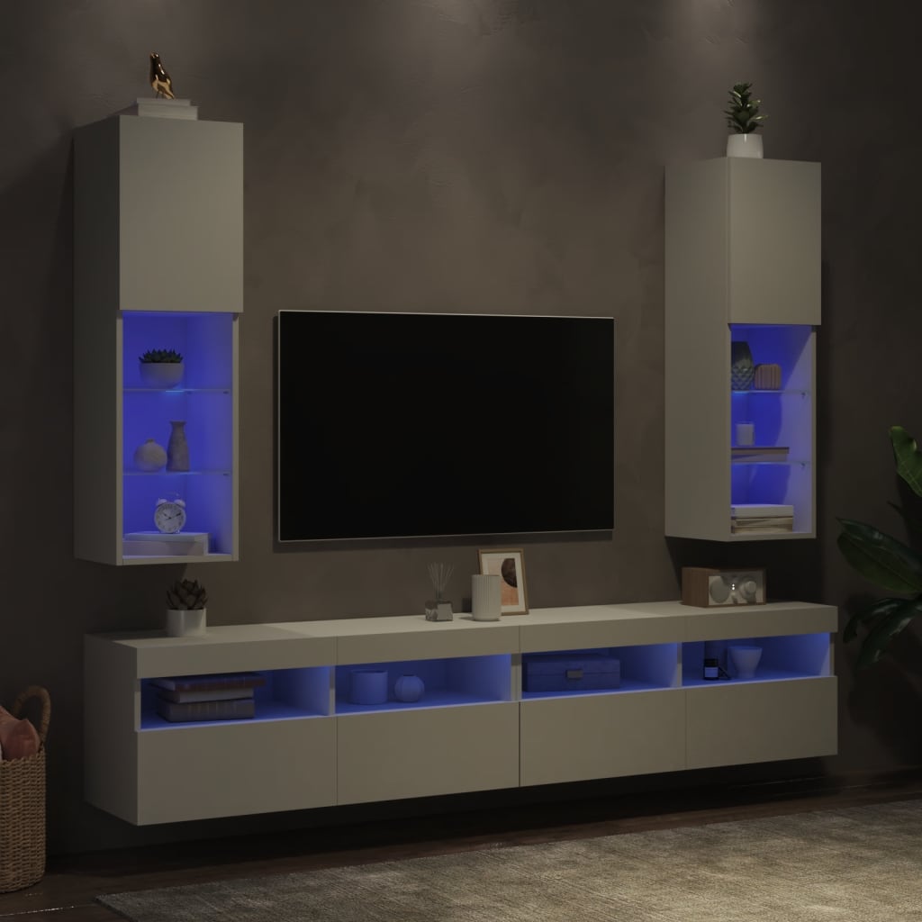 vidaXL Szafki TV, z LED, 2 szt., białe, 30,5x30x102 cm