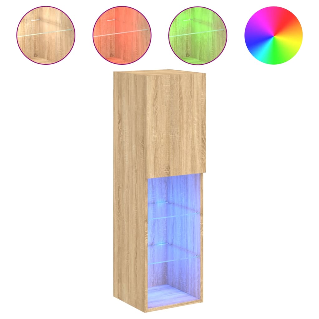 vidaXL Szafka TV z LED, dąb sonoma, 30,5x30x102 cm