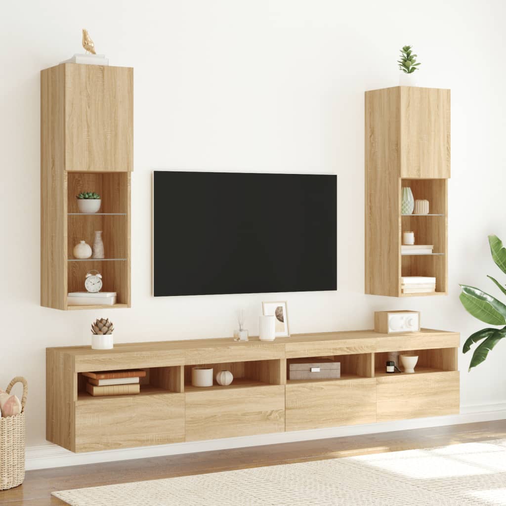 vidaXL Szafka TV z LED, dąb sonoma, 30,5x30x102 cm