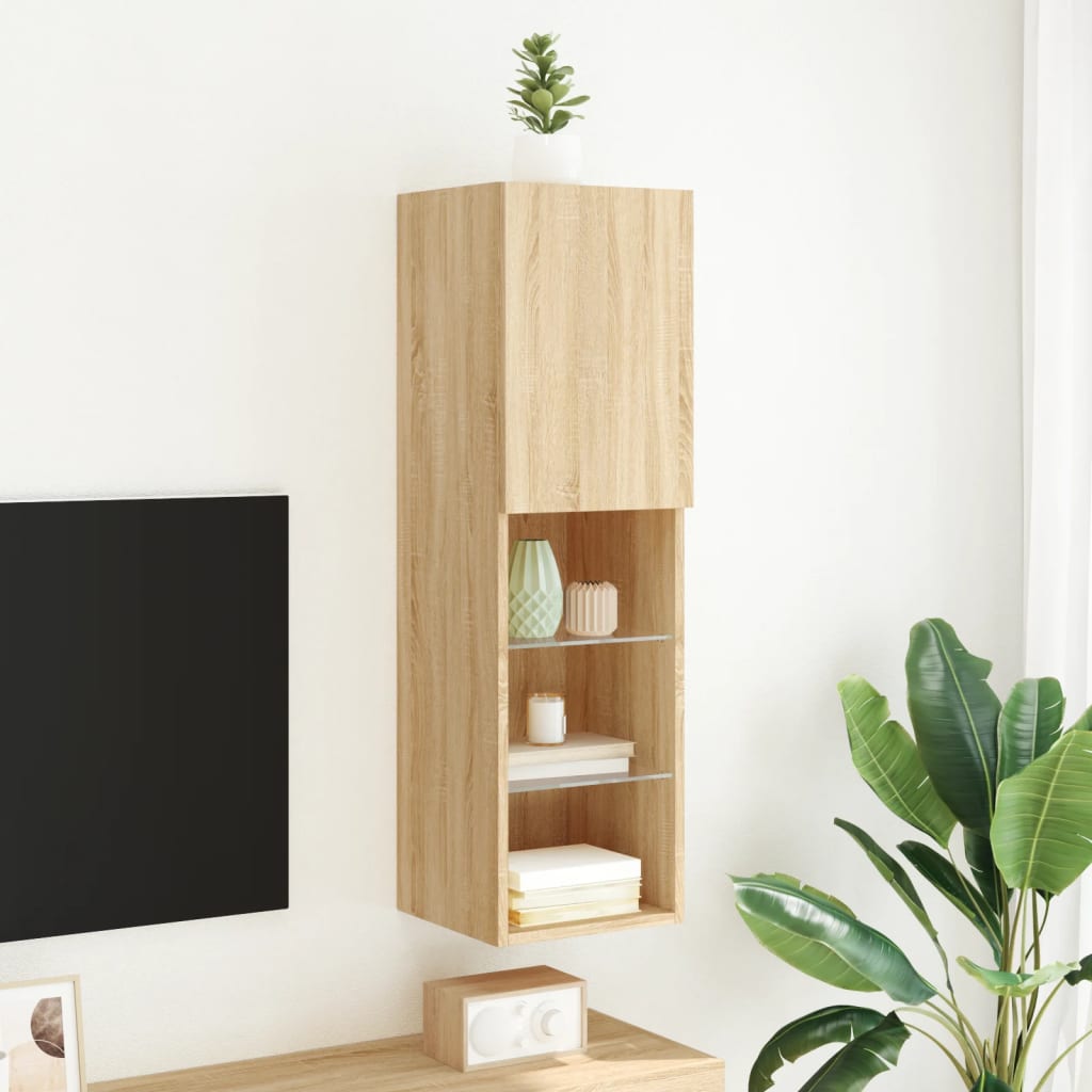 vidaXL Szafka TV z LED, dąb sonoma, 30,5x30x102 cm