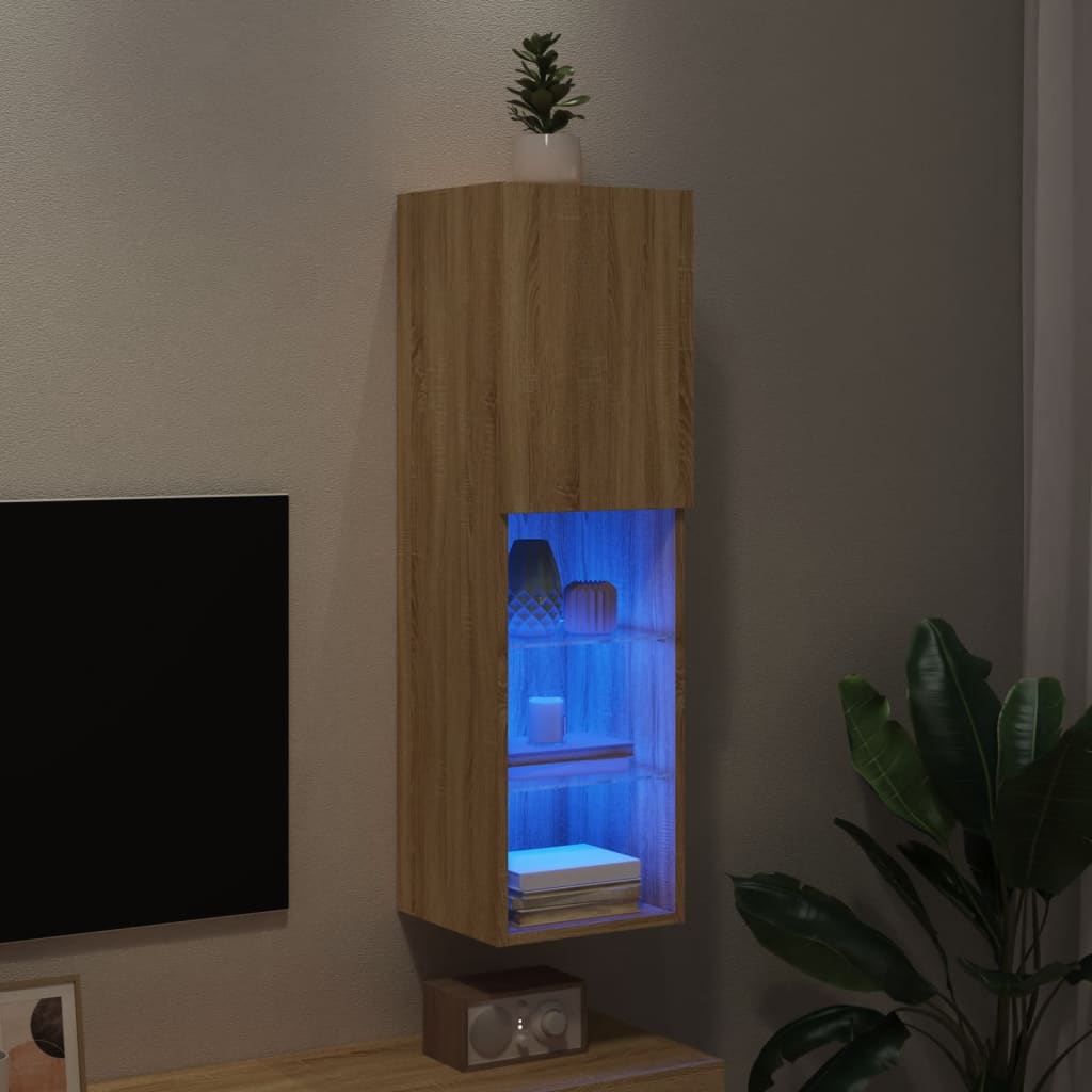 vidaXL Szafka TV z LED, dąb sonoma, 30,5x30x102 cm